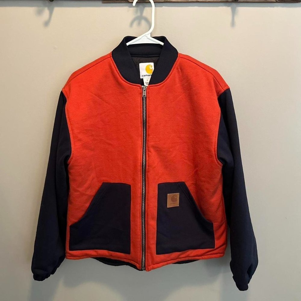 Carhartt NWOT Orange and Navy Blue Zip-Up Jacket Large